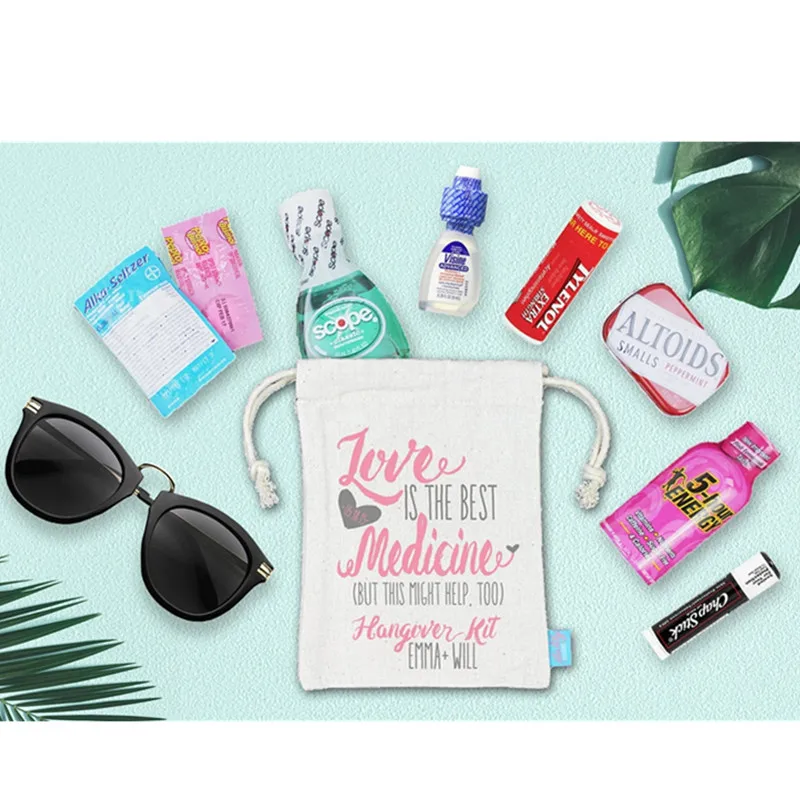 50 шт. персонализированный костюм для любителей, лучший медицинский набор, Свадебный приветственный мешок, тяжелый хлопчатобумажный холст, мини-сувенир с двойным шнурком