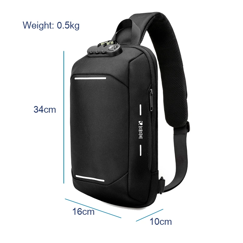 Multifunction USB Charging Chest Pack TSA Lock Anti-theft Shoulder Bag Men Business Waterproof Crossbody Bag Travel Sling Bags