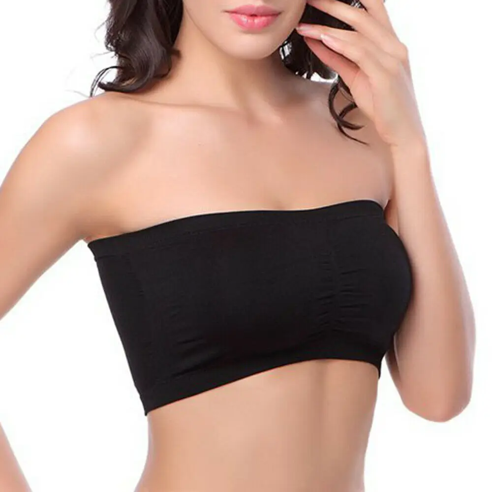 

Women Solid Color Wrap Bra Crop Removable Padded Top Stretchy Seamless Bandeau Tube Wild Fashion Tops