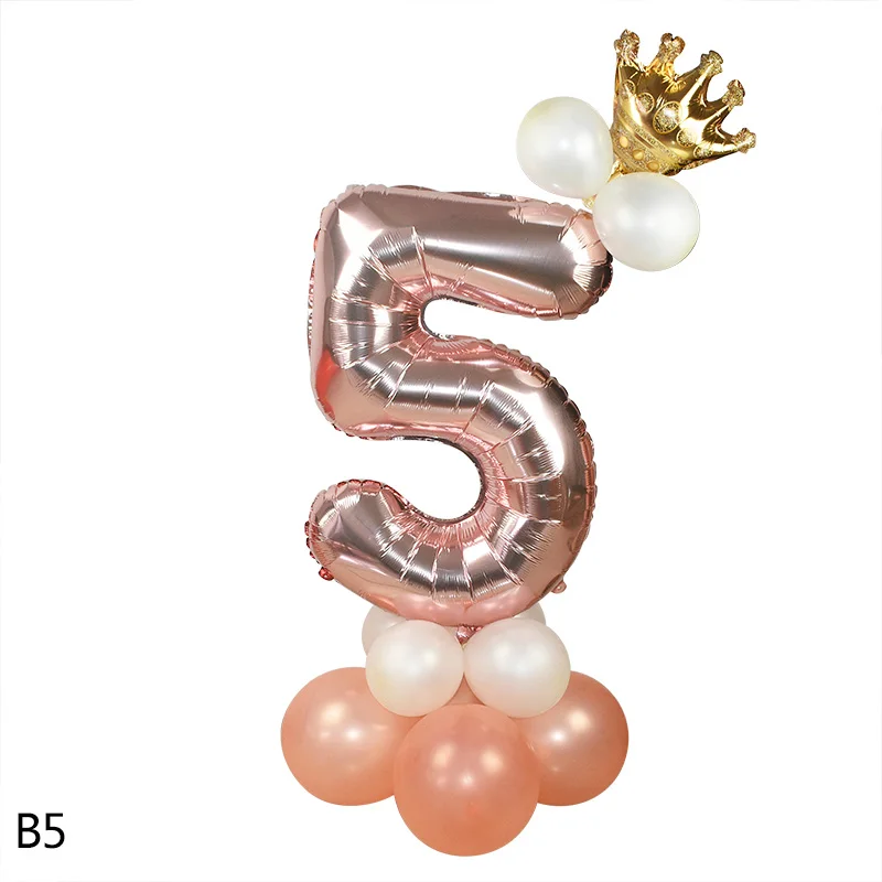 B5 Розовое золото 1 2 3 4 5 6 7 8 9 номер Фольга шарик для дня рождения надуть набор шариков свадьбы праздничный юбилей, вечеринка, украшение - Цвет: B5
