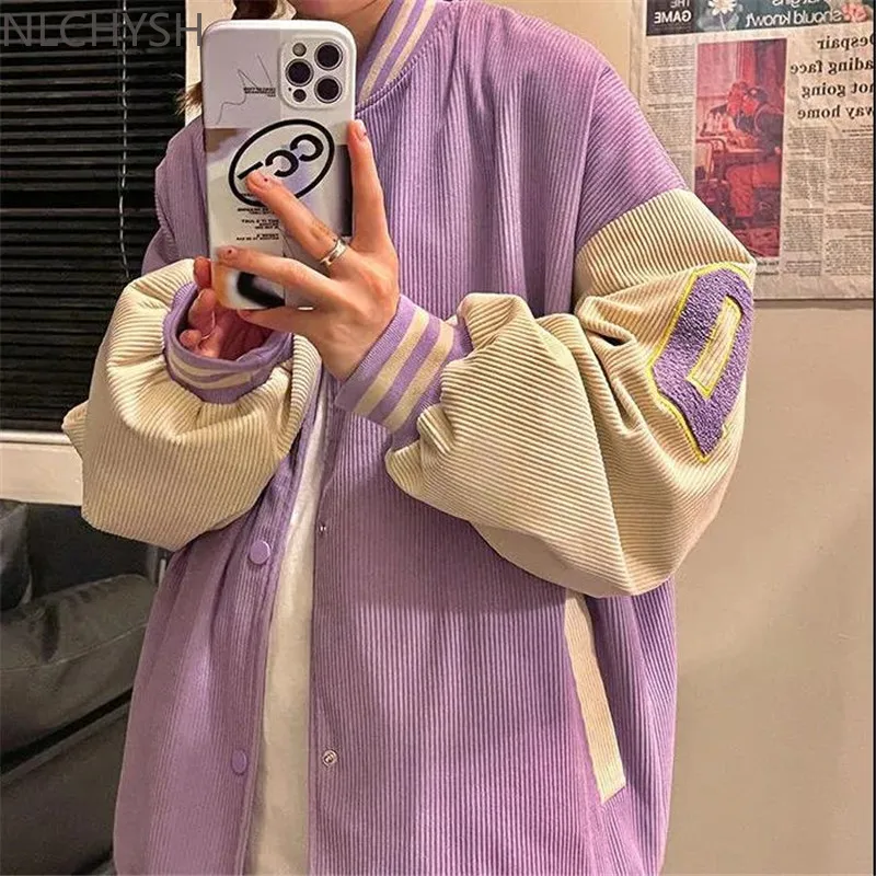 

Lady Splicing Baseball Uniform Jackets Casual Women Tops College Coat Ladies Tops Couple Cardigan Streetwear Unisex Splice Coat