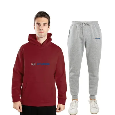 

Spring And Autumn 2021 New Hyundai Logo Plus Plush Sweatshirt + Sweatpants Suit Sportswear Men's Street Hooded Sports Suit