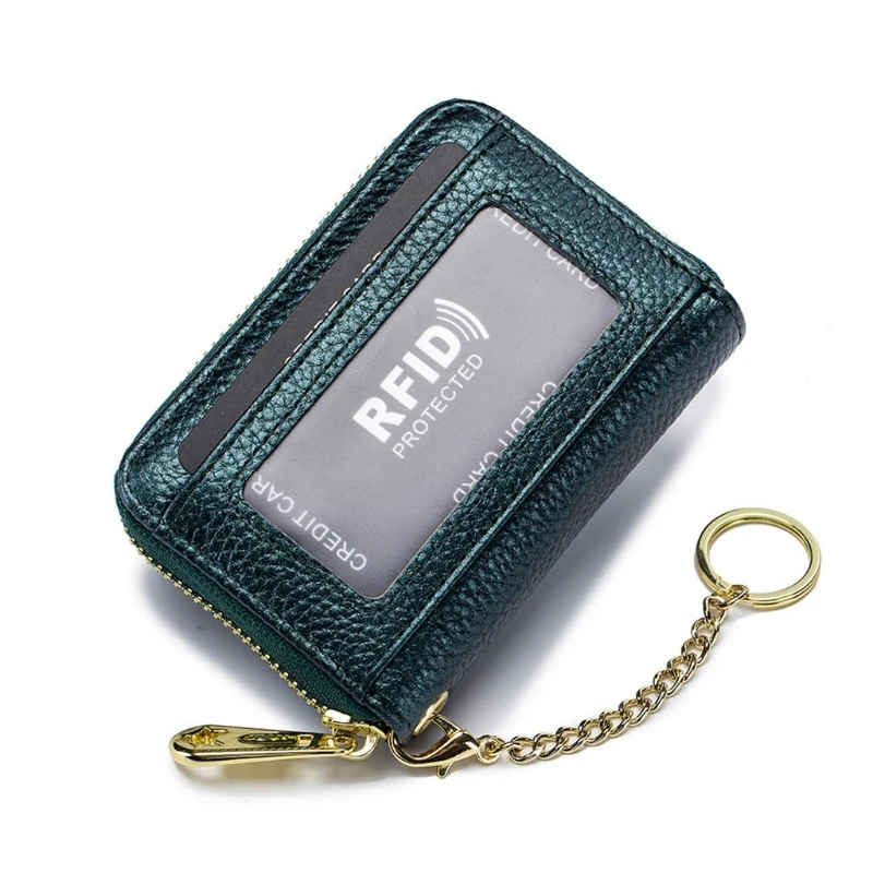 

Leather Credit Card Wallet RFID Zipper Pocket Coin Purse Case Pouch Holder with Removable Keychain QXNC