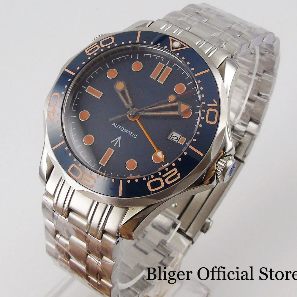 

Мужские наручные часы BLIGER Automatic Date функция GMT из нержавеющей стали, вращающийся циферблат Nologo