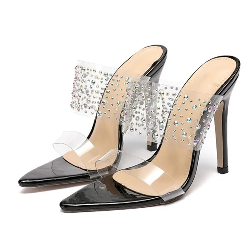 

Fashion Clear Shoes High Heels PVC Open Toe Slip-On Women slippers De Mujer Sexy Party Transparent 2020 Summer Shoes Woman