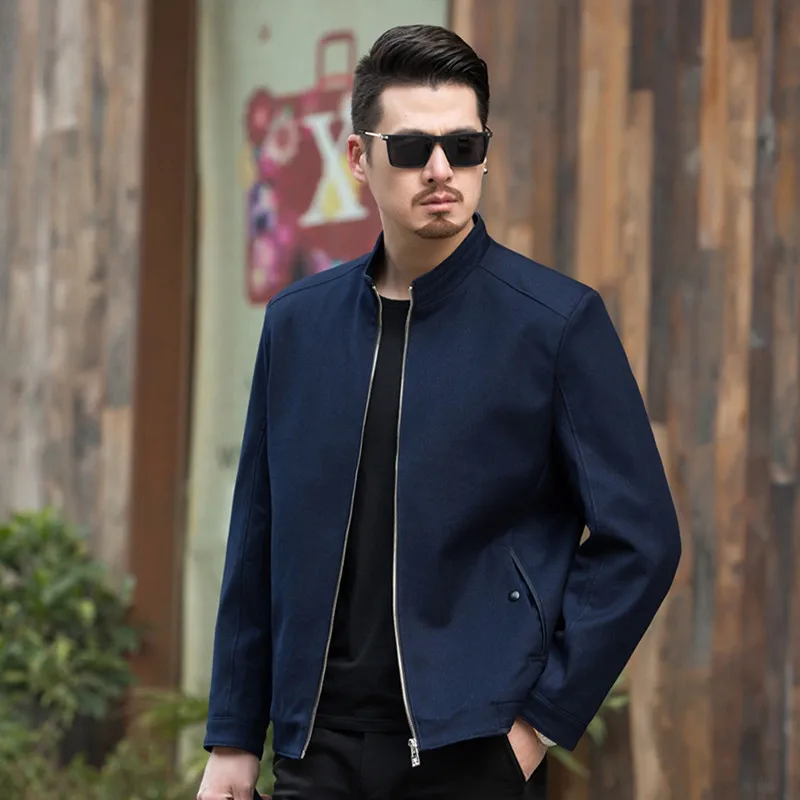 

Sizes XL- Plus 4XL 5XL 6XL 7XL High Quality Loose Solid Mens Jacket Coat Business Casual Stand Collar Zipper Outerwear 8013