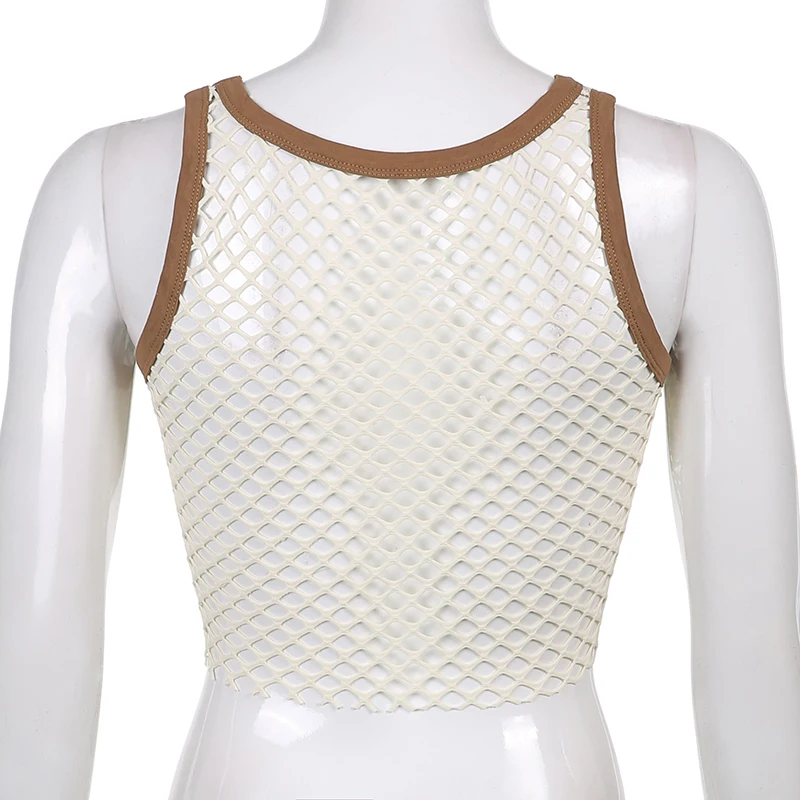 

Weekeep Casual Mesh Hollow Out Fishnet Top Women Sleeveless Crop Tops Summer Sexy See Through Y2K Retro Tee Harajuku Streetwear