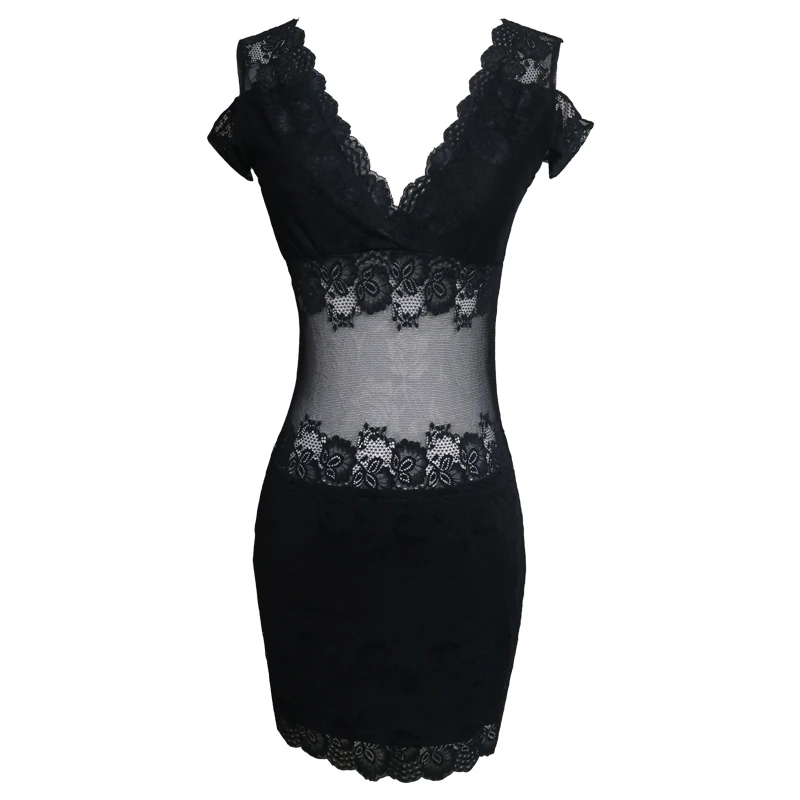 

Nightclub Women's Sexy Dress V-neck Low-Cut Elegant Perspective Sheath Skirt Night Pedicure Technician's Clothing Work Wear