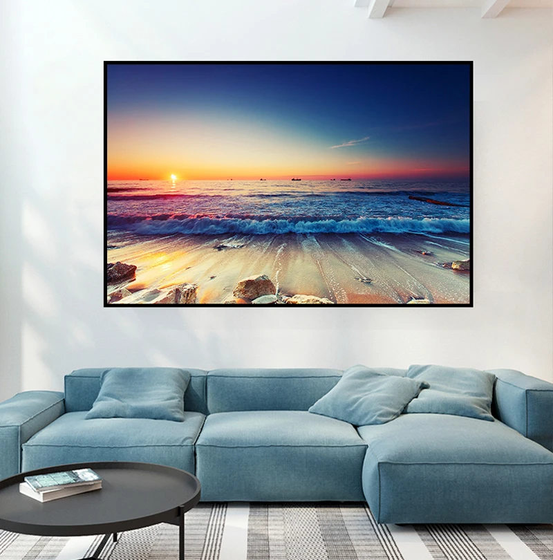 Современная простая Скандинавская Картина на холсте с изображением морского