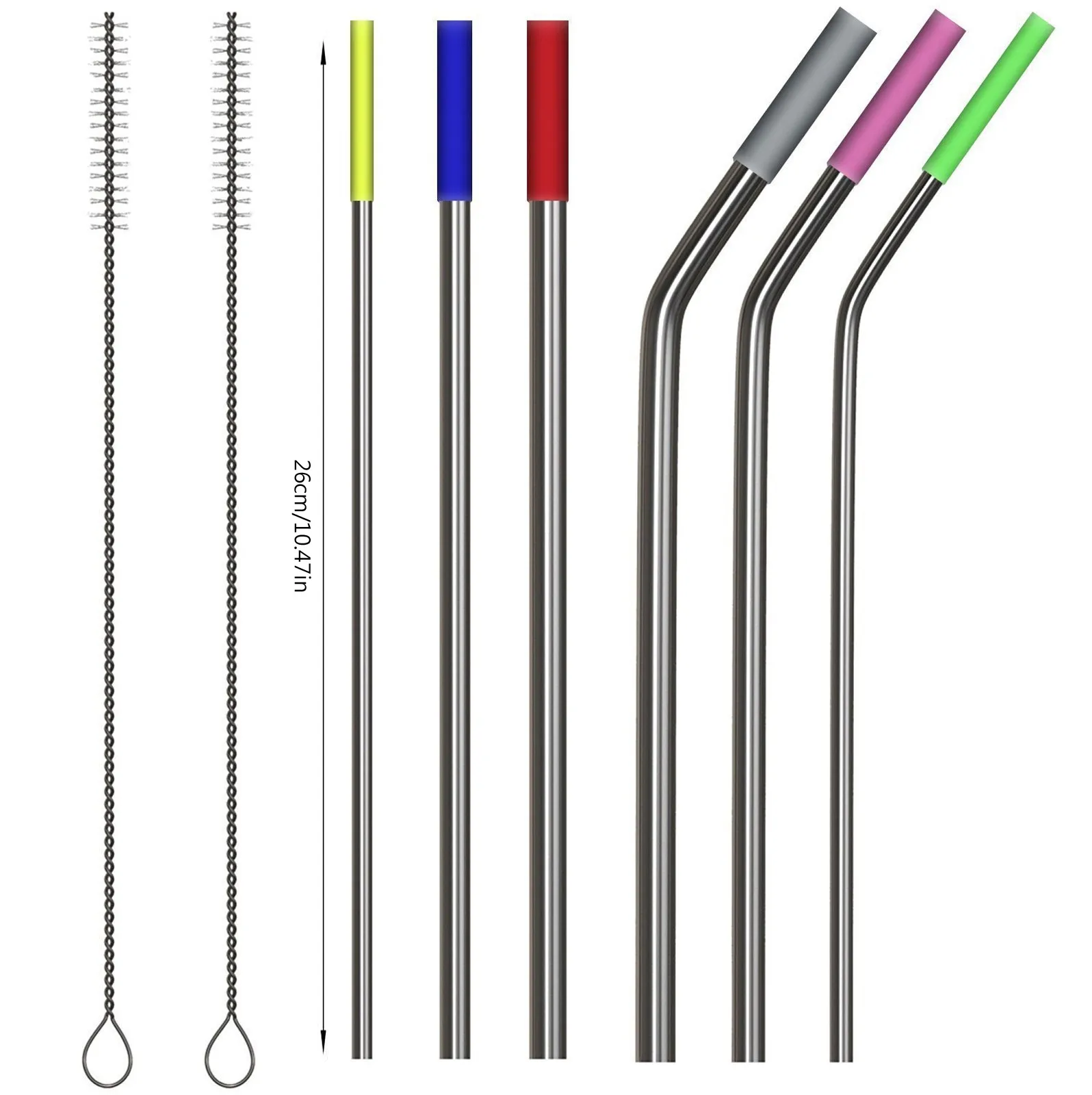 

8PCS Food Grade Silicon Tips Stainless Steel Straws Anti-scald /Cold Straw Cover Multicolored Straw Caps Steel Metal Straw