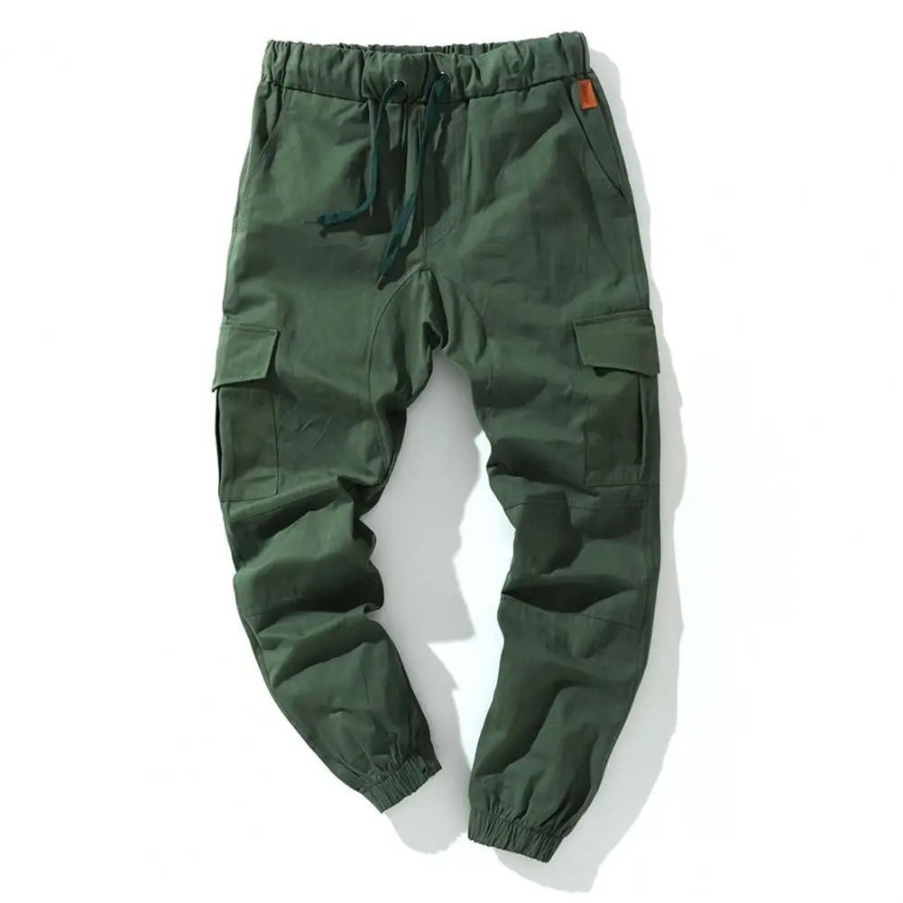 

Men Cargo Pants Solid Color Multi Pockets Men Ankle Tied Drawstring Pants Men Casual Streetwear Trousers 3XL 2021