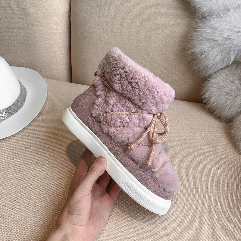 

2020 new fashion winter warm snow boots plus size 34-42 fashion women's flats shoes pink beige shoes woman real fur ankle boots