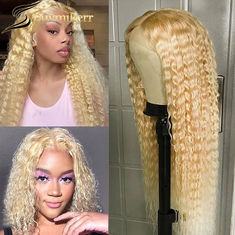 

HD Transparent 613 Blonde 13X4 Lace Frontal Wig Deep Kinky Curly 30 Inch Pre Plucked Full Human Hair Wigs For Women 250% Density