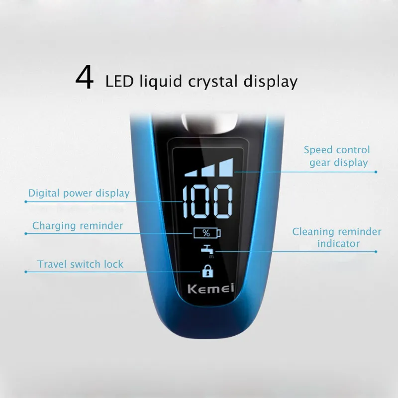 Kemei Reciprocating Electric Shaver 3D Floating Four Blade Rechargeable Men Bread Shaving Machine Waterproof Razors 40D | Бытовая