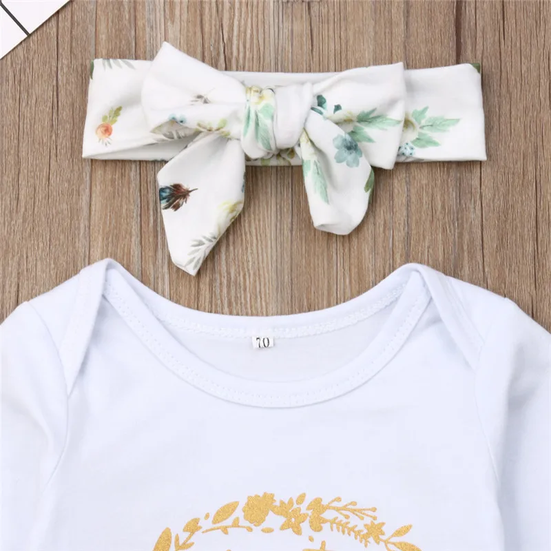 

CANIS casual fashion Newborn Infant Baby clothes Girl Clothes Long Sleeve Rompers + Floral printed Pants + Headband Outfit