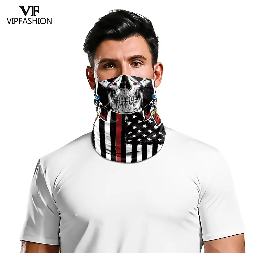 VIP FASHION 3D Halloween Skull Face Shield Neck Gaiter Scarf Print Magic Mask Anti-UV Cycling Headband Bandana |