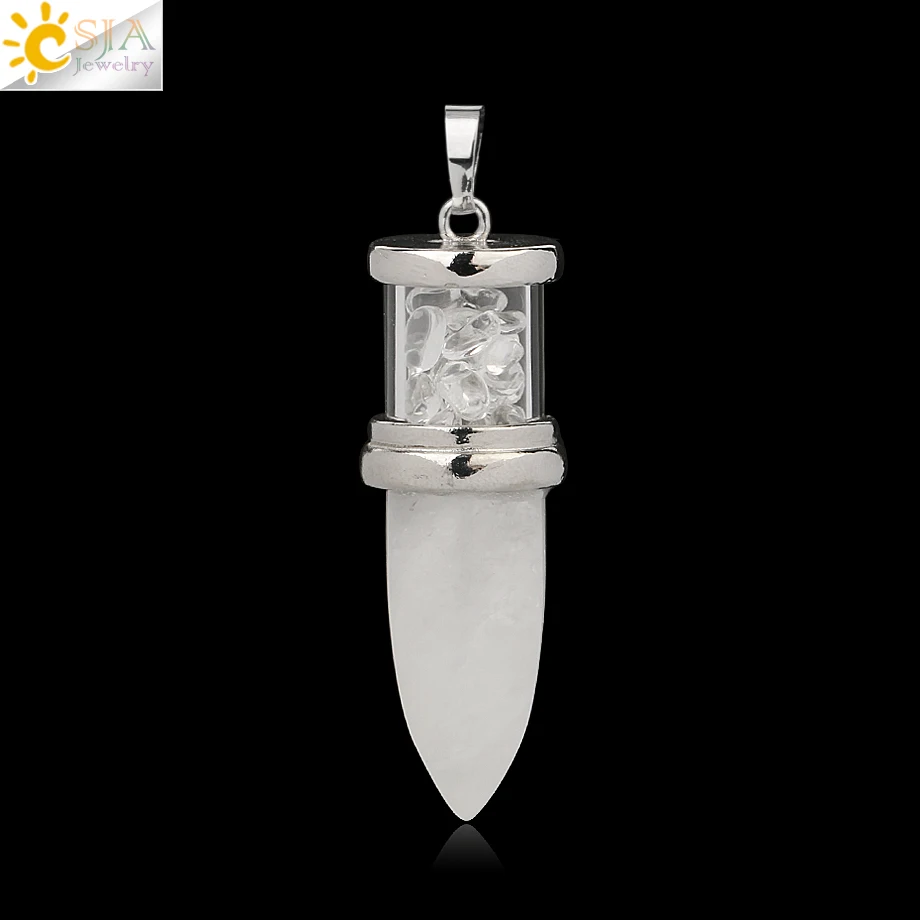 White Crystal CSJA в форме пули подвески из натурального камня розовый кварц Фиолетовый Кристалл ожерелья Желая бутылка конус рейки Маятник для женщин и мужчин G284 - Окраска металла: White Crystal