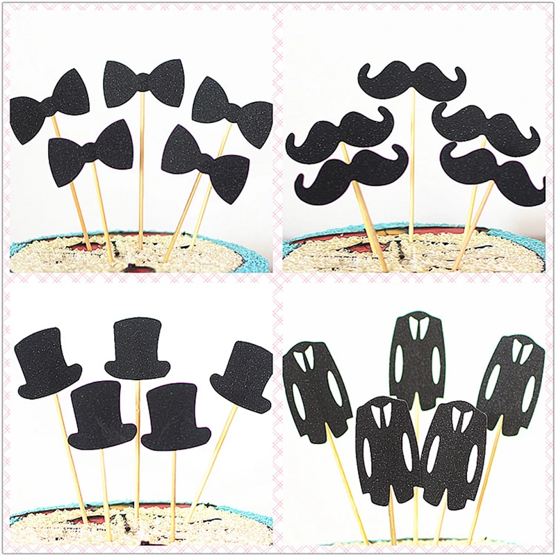 

5pcs Beard hat cheongsam Happy Birthday Cake Topper Father's Day Men Cake Decoration Happy Birthday To Father Party Supplies