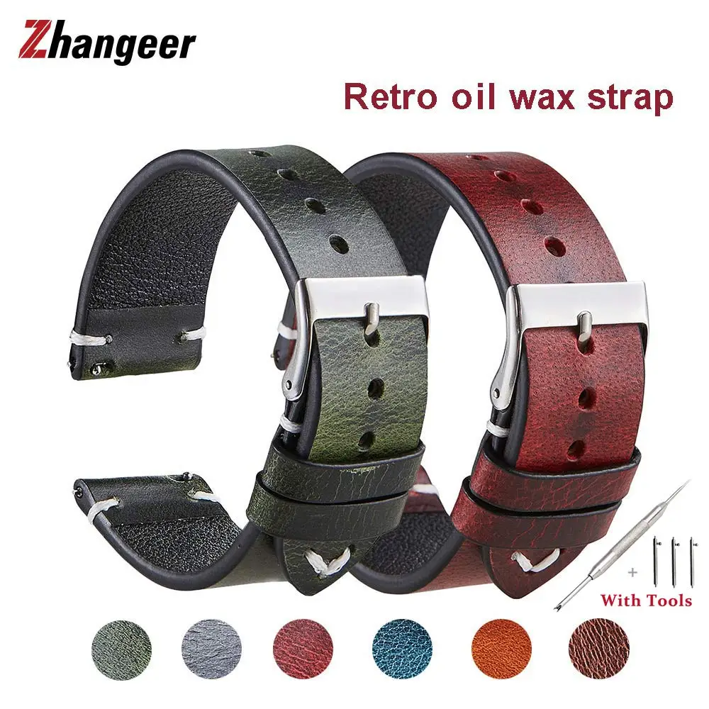 

18mm 20mm 22mm Quick Release Vintage Oil Leather Watch Band First layer Genuine Cowhide Leather Strap Bracelet Watch Accessories