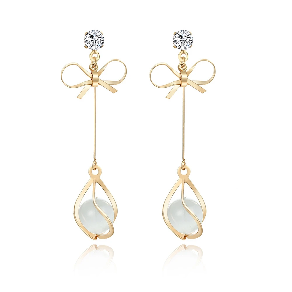 

Fashionable Cat'S Eye Bow Long Dangle Earrings Temperament Hollow Thin Face And Simple Earrings