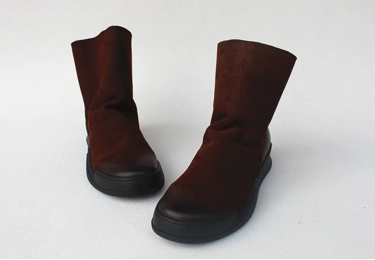 Careaymade-Genuine Leather Thick-soled Women's Shoes Round-toed Original Handmade Single boots Flat-soled Retro Leisure boots