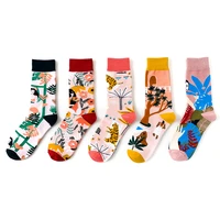 flower tree bird tiger women streetwear short creative cute men sock warm funny short kawaii winter cotton happy ankle socks