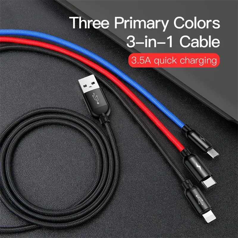 Кабель для мобильного телефона BASEUS, 3 в 1, кабель Micro USB, кабель usb type-C, кабель type-C для зарядки samsung, Xiaomi, USB, шнур для освещения