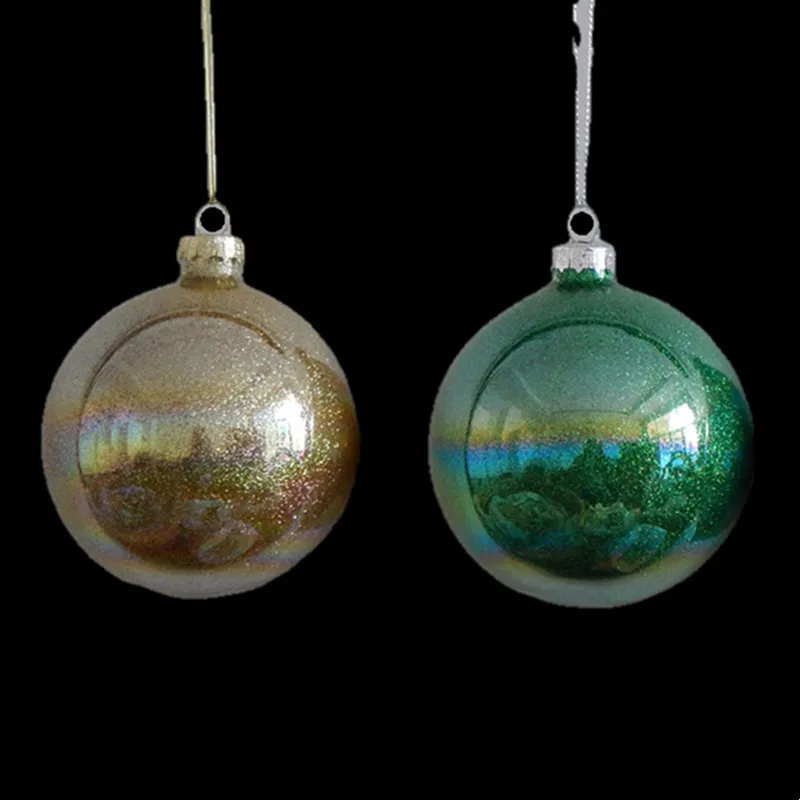 12pcs/pack Diameter=8cm Pearl Lustre Series Glass Globe Home Decoration Christmas Day Tree Hanging Pendant Gold Green Ball