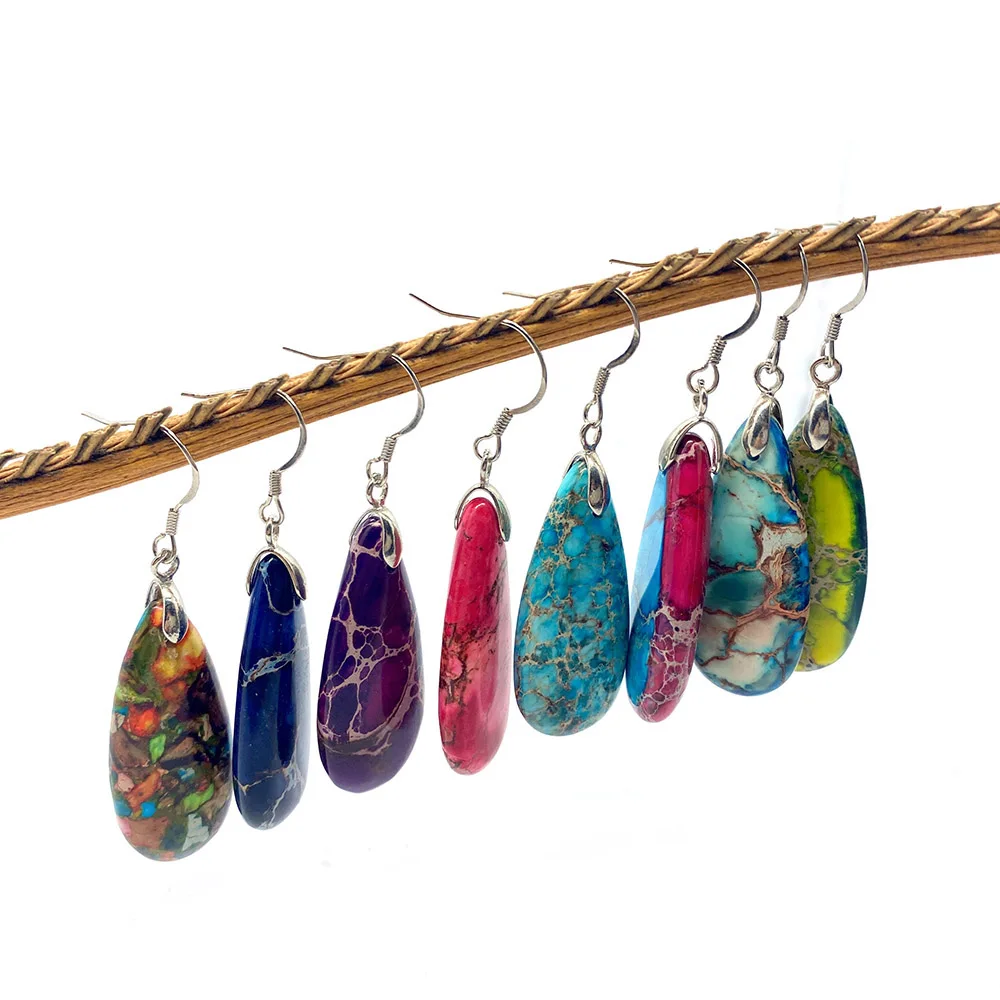 

Natural Stone Drop-shaped Colorful Stitching Pendant Ladies Elegant Jewelry Exquisite Creative Birthday Gift Earrings Jewelry