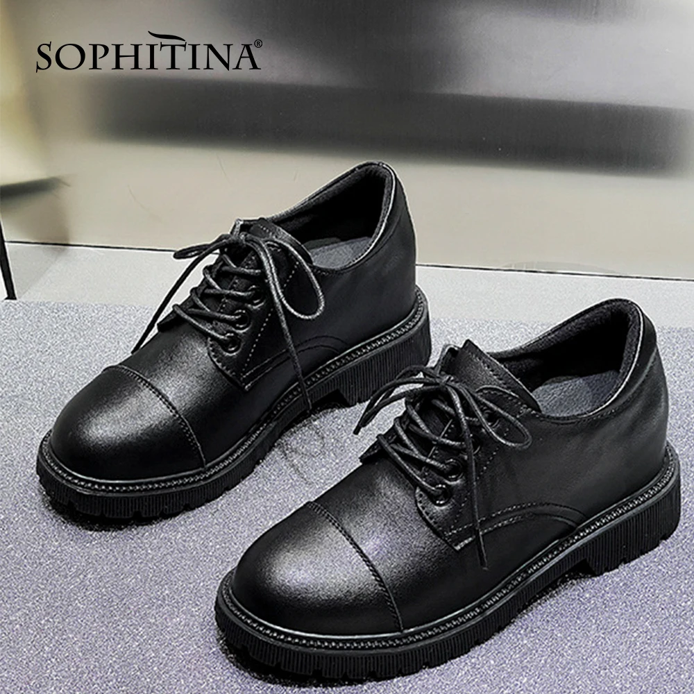 

Женские туфли-оксфорды SOPHITINA, натуральная кожа, перекрестные ремешки, круглый носок, квадратный каблук, повседневная обувь для поездок, HO922