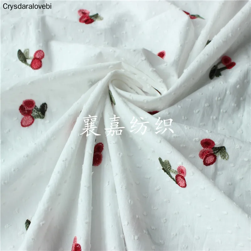 

200x148cm Cherry Embroidery Pattern Cotton Fabric Sewing for Dress, Skirt, Curtain, Craft Fabric Flower Jacquard Fabrics