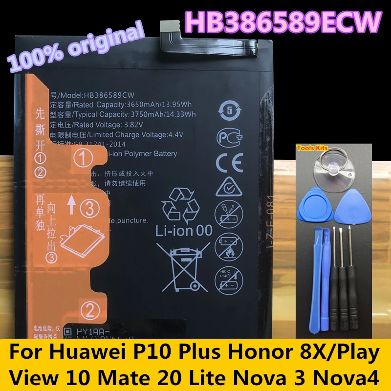Original New 3750mAh HB386589ECW Battery For Huawei Honor Play COR-L29 COR-AL10 COR-TL10 COR-AL00 20S 8X V10 P10 Plus Batteries