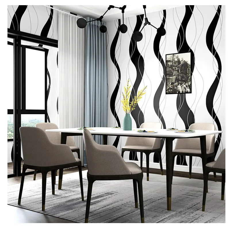 

Wavy wallpaper black and white vertical stripe modern simple geometry Nordic style bedroom living room TV background wallpaper