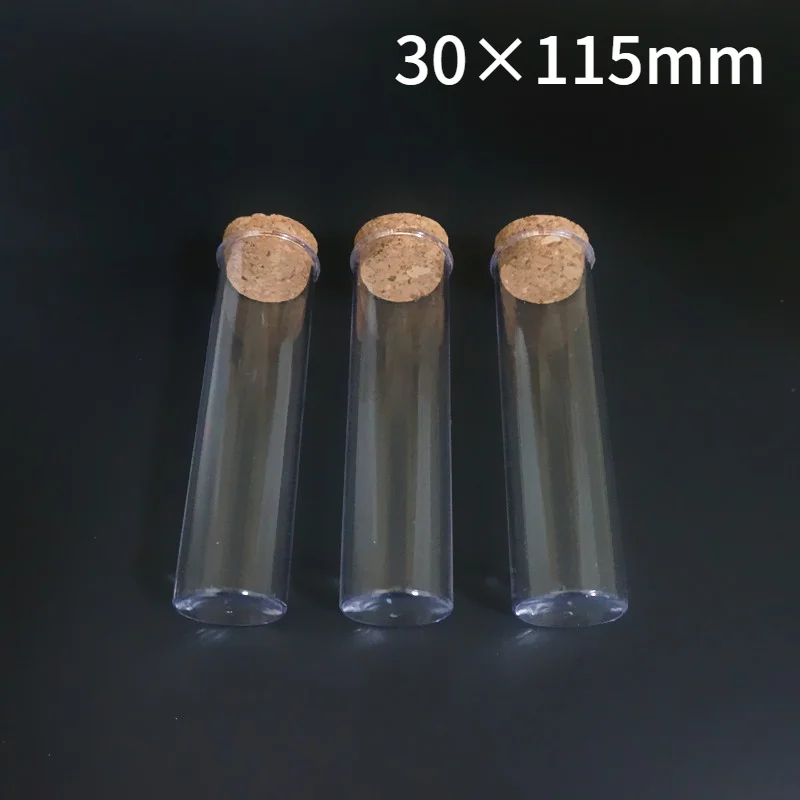 

20pcs/lot 30x115mm Plastic Test Tube With Cork Flat Bottom Transparent Lab Empty Scented Tea Drink Candy Storage Tubes
