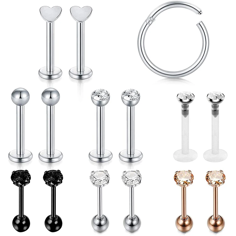 Серьги гвоздики из нержавеющей стали 16 калибровочных колец спирали хрящи с