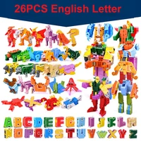 26 gudi english letter learn a z alphabet transformation robot dinosaur deformation animal action figures building block toys