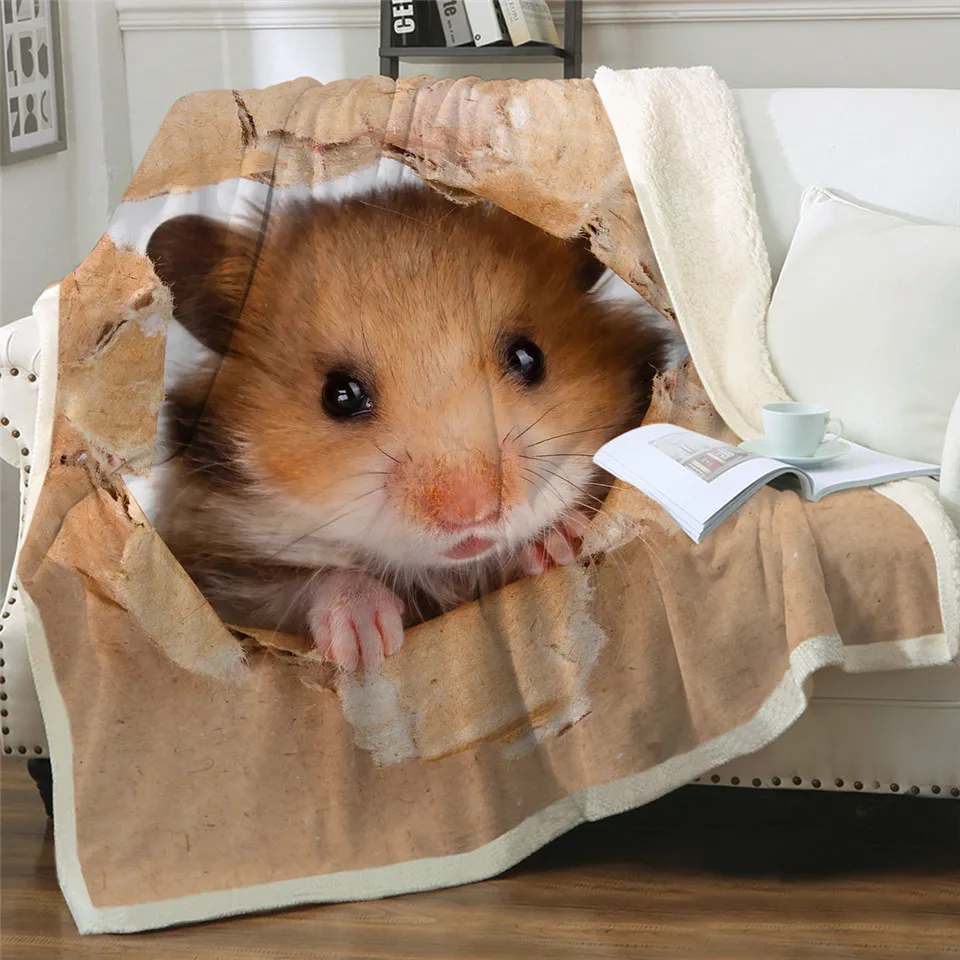 Постельные принадлежности Outlet хомяк пледы одеяло Papery печати на заказ одеяло 3D яркий коричневый мышь шерпа одеяло милые животные плюшевые постельные принадлежности