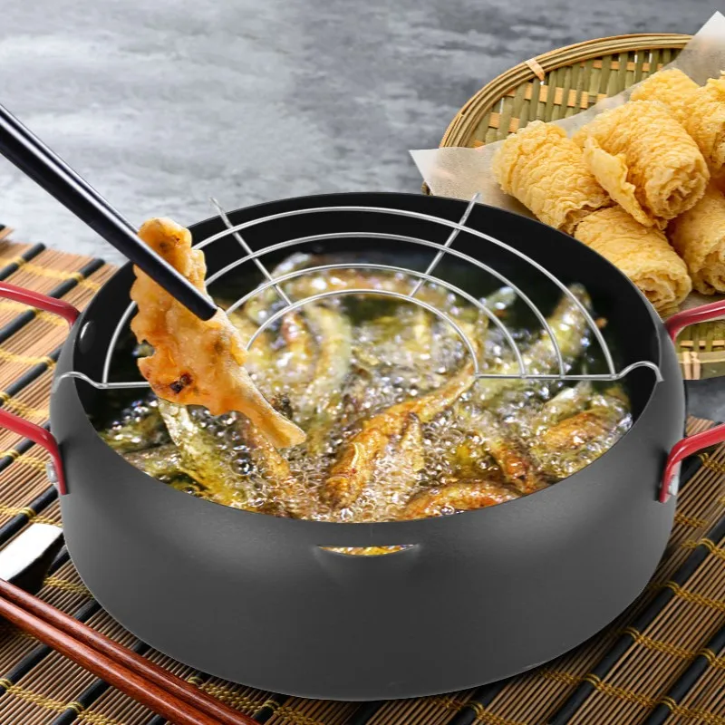 

Japanese Style Deep Fryer Pot Household Maifan Stone Tempura Frter Pan Fried Chicken Pot With Oil Filter rack Cooking Utensil