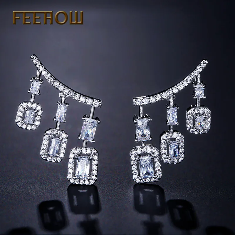 FEEHOW оптовая цена Люстра квадратной формы висячие серьги с чешским камнем женские