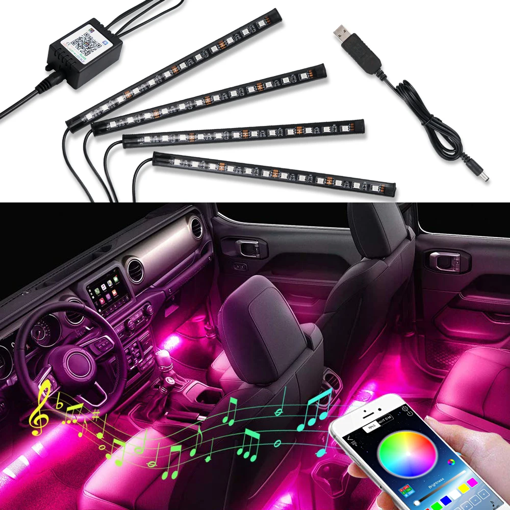 

Auto Decorative Atmosphere Lights Car RGB LED Neon Interior Light Lamp Strip USB Phone APP Control For Android IOS 12V