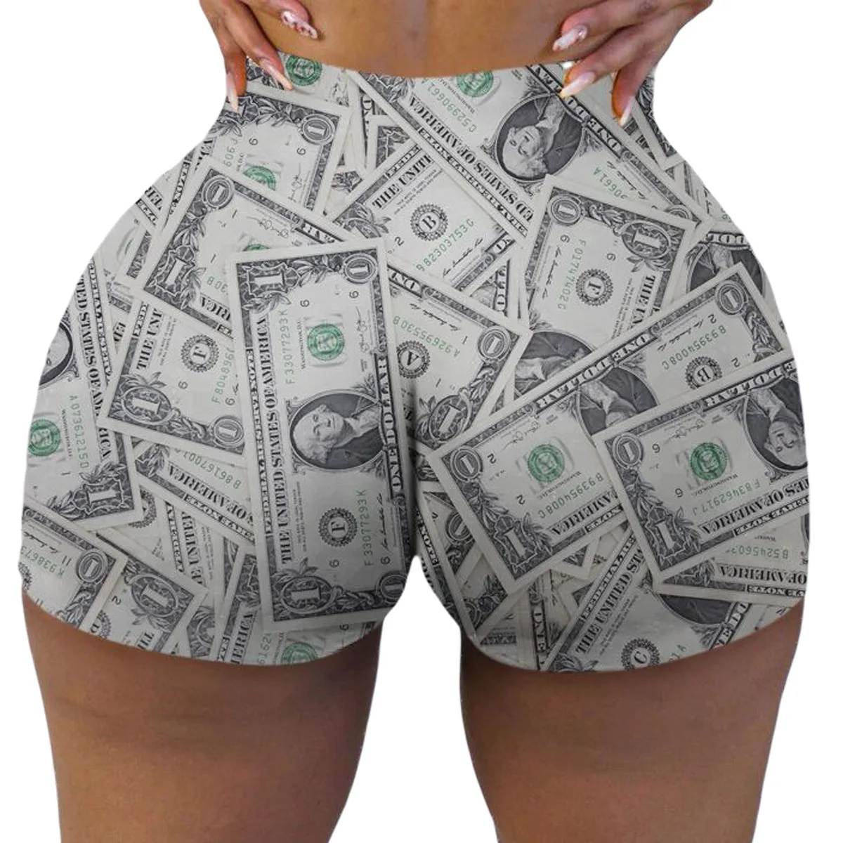 

Women’s Summer Casual Shorts Personality Dollar Print Pattern Elastic High Waist Tight-fitting shorts