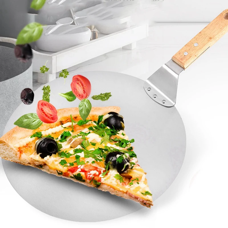 

Promotion! Anti-Scalding Pizza Shovels Wooden Handle Round Stainless Steel & Pizza Stone 15 Inch Round Baking Stone