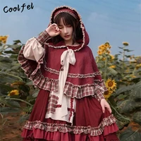 coolfel gothic vintage lolita dress red plaid patchwork ruffles lantern long sleeve cosplay party dresses for girls christmas