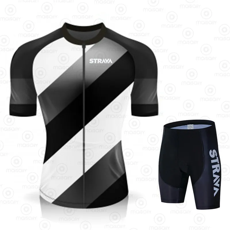 

STRAVA Men Cycling Jersey Short Sleeve Sets MTB Road Bike Jerseys Stripes Breathable Mountain Bicycle Clothing Maillot Ciclismo