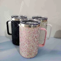 diamond studded coffee cup large capacity 304 stainless steel flask kettle portable kawaii bottle with handle tight lid kettle