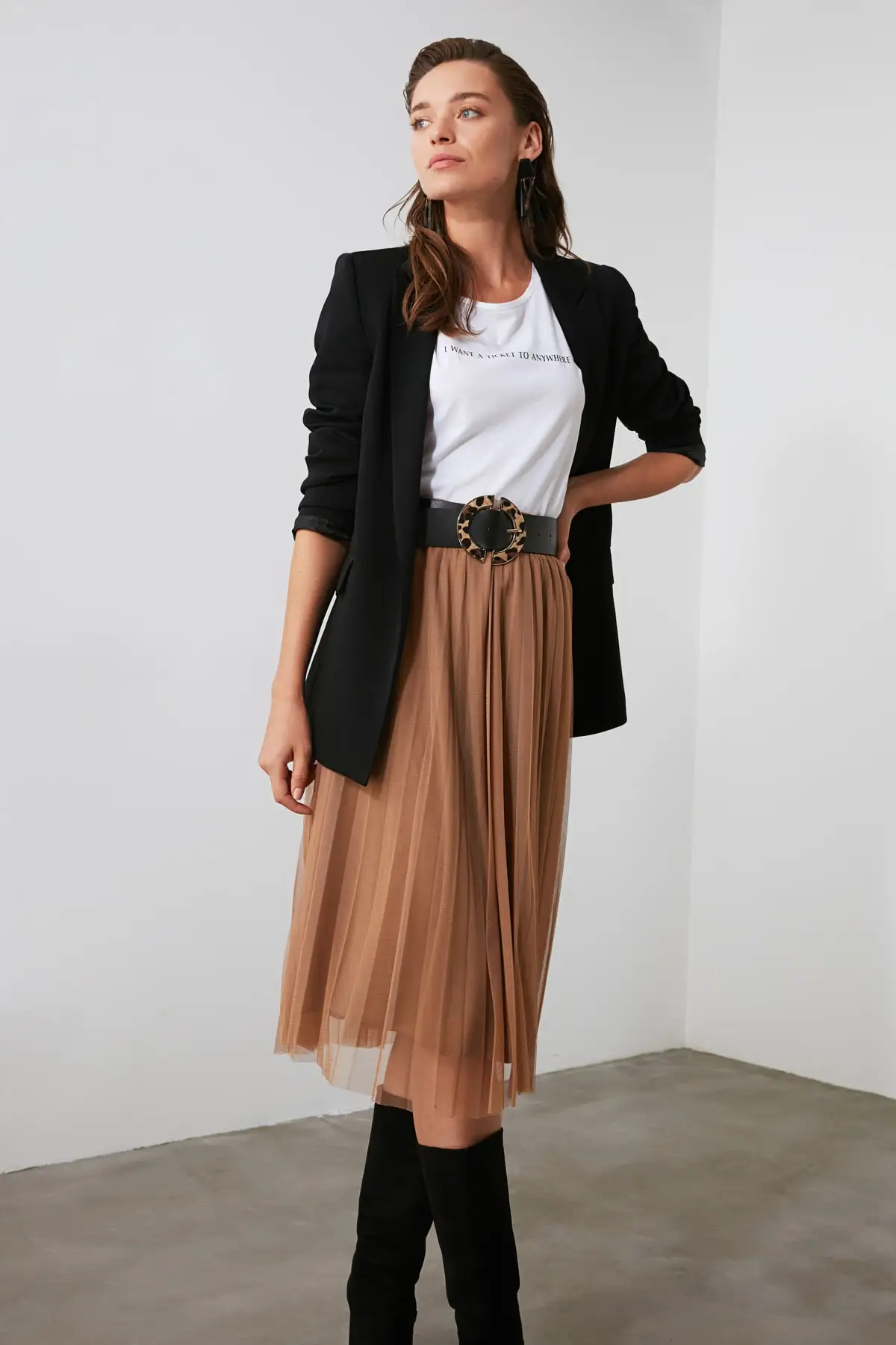 

Trendyol Mink Tulle Pilise Knitted Skirt TWOAW20ET0281
