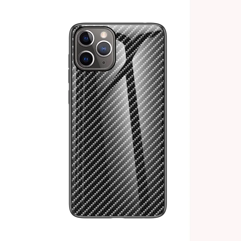 Black Чехол из закаленного стекла для iPhone 11 Pro Max X 8 7, ударопрочный жесткий гибридный защитный чехол для iPhone, модный градиентный карбоновый чехол - Цвет: Black