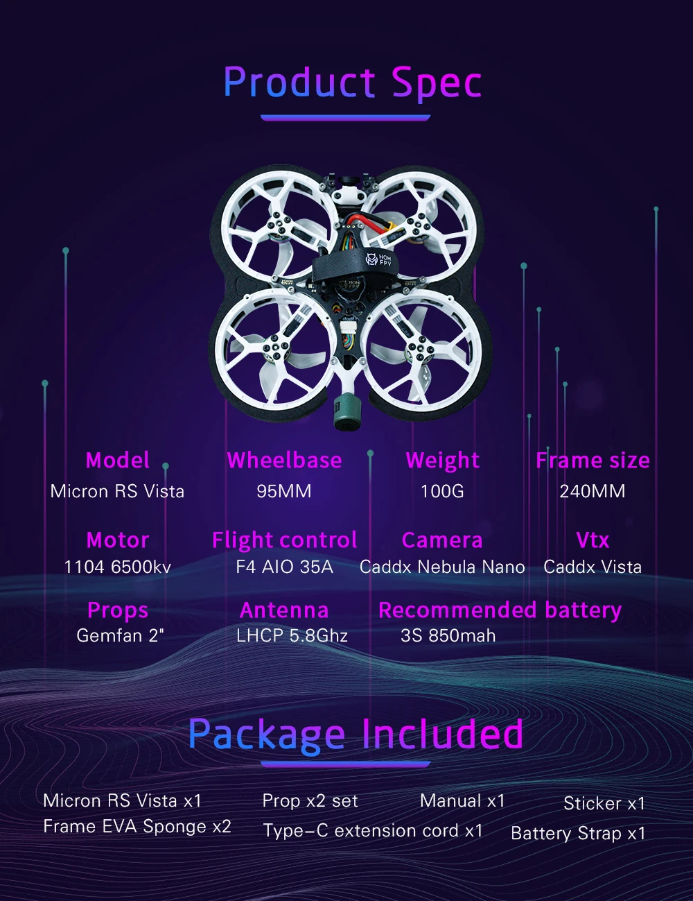 HOMFPV Micron RS Cinewhoop DJI HD 95MM Racing Drone RC Quadcopter Nebula Nano Camera Caddx Vista VTX |
