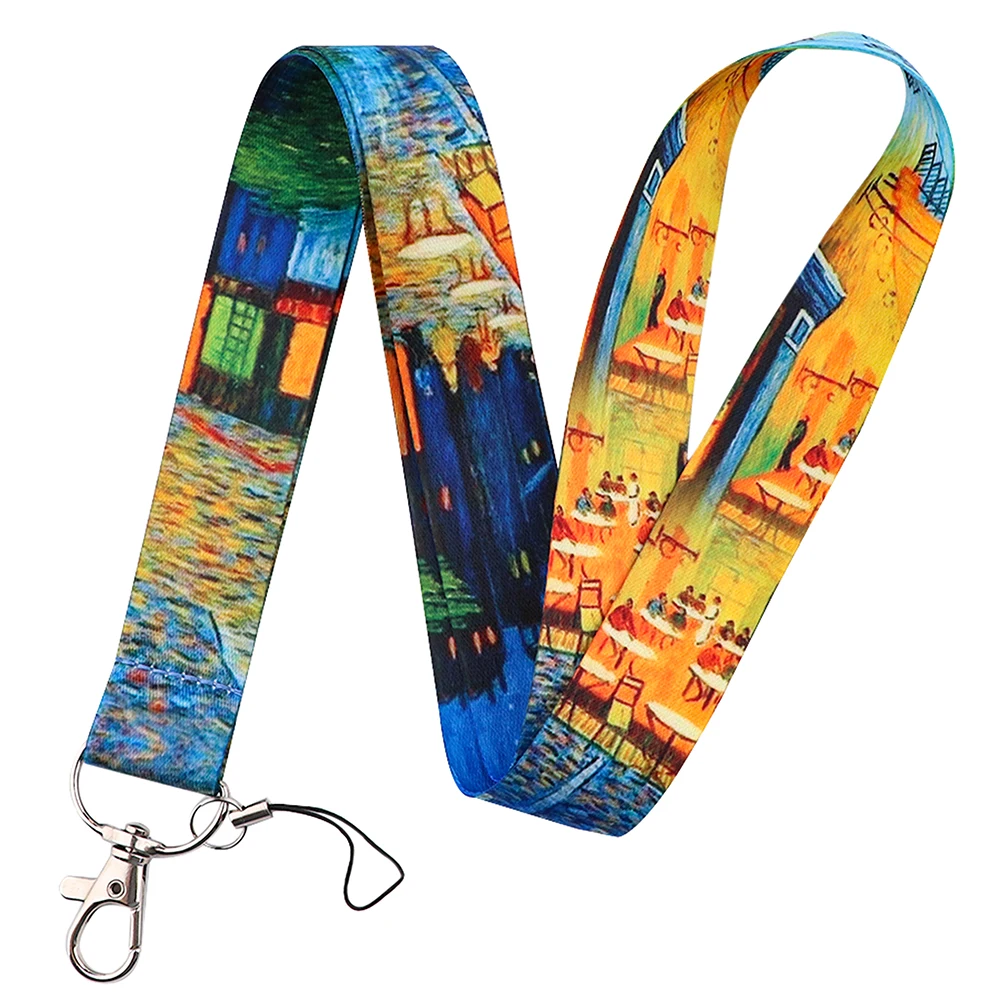 van gogh art vintage lanyard for keys chain id credit card cover pass mobile phone charm neck straps badge holder accessories free global shipping