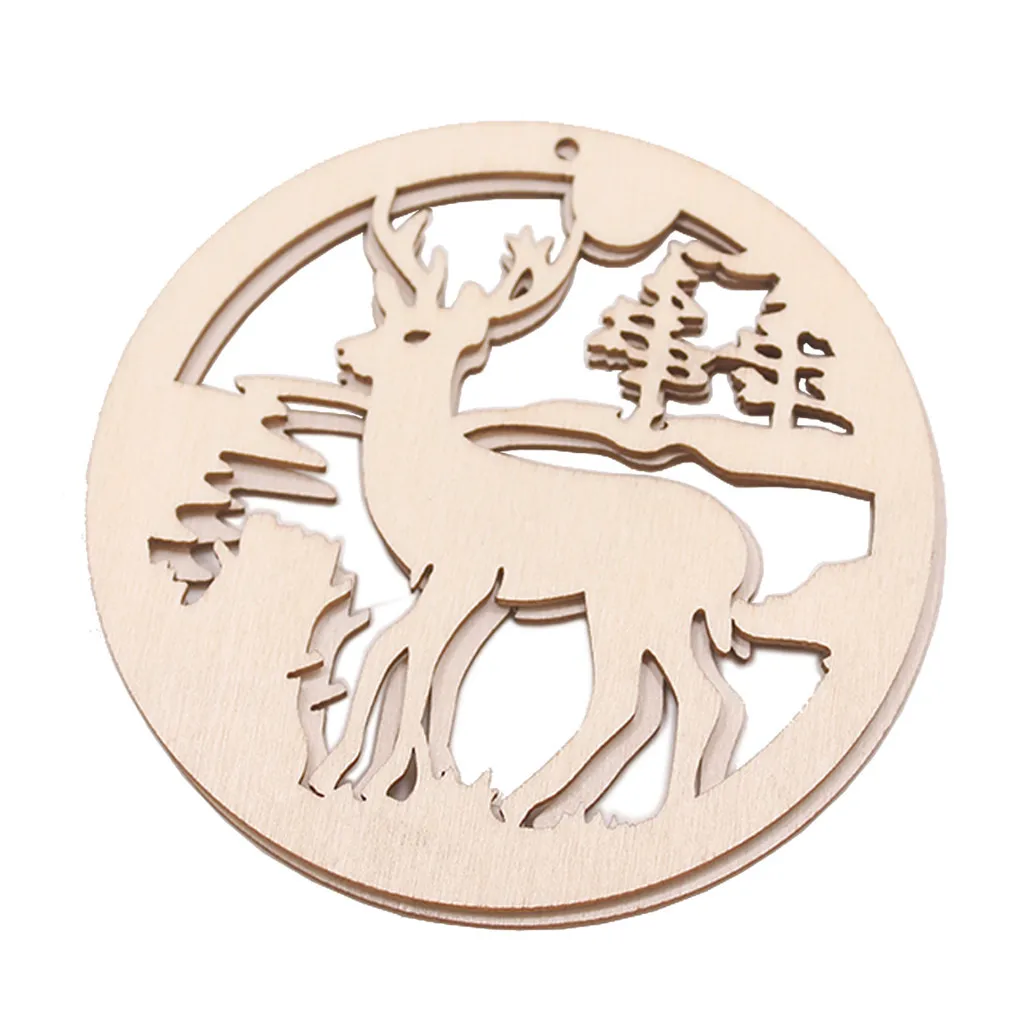 10 PCS Christmas Wooden Pendants Ornaments Party Decorations DIY Deer Tree Hanging Kids Gifts | Дом и сад